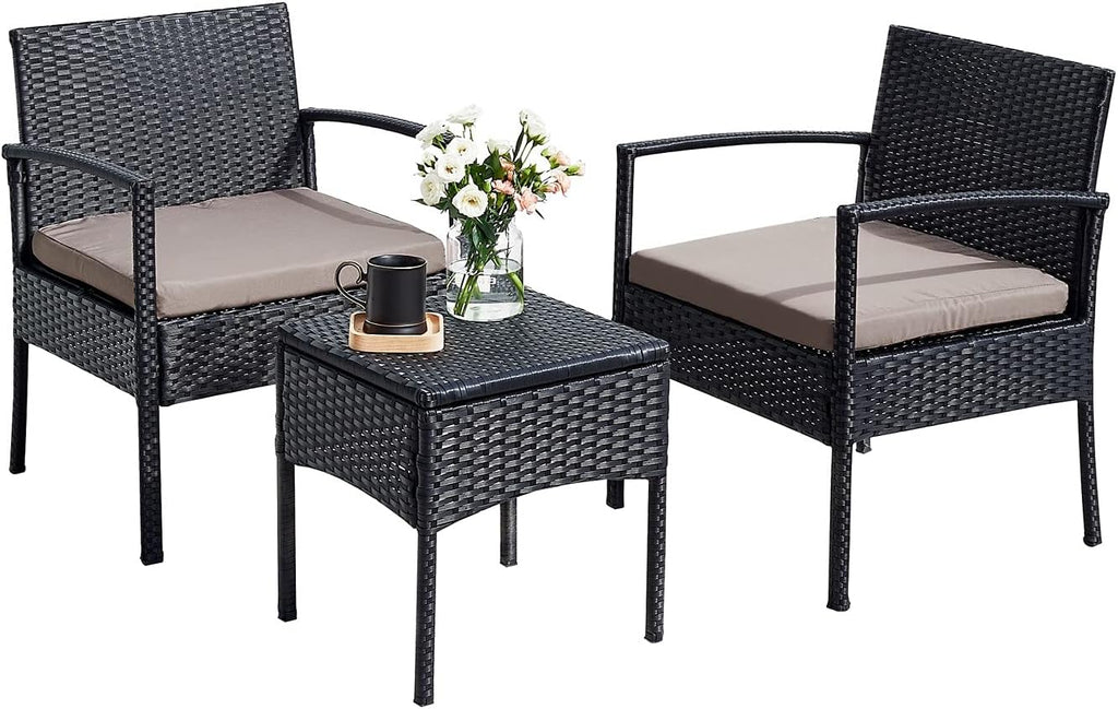 3 PCS Patio Rattan Chair Set with Conversation Table Q805