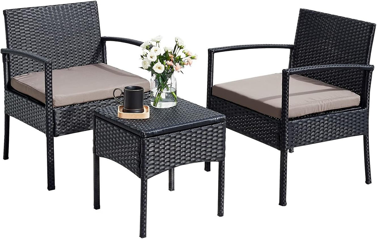 3 PCS Patio Rattan Chair Set with Conversation Table Q805
