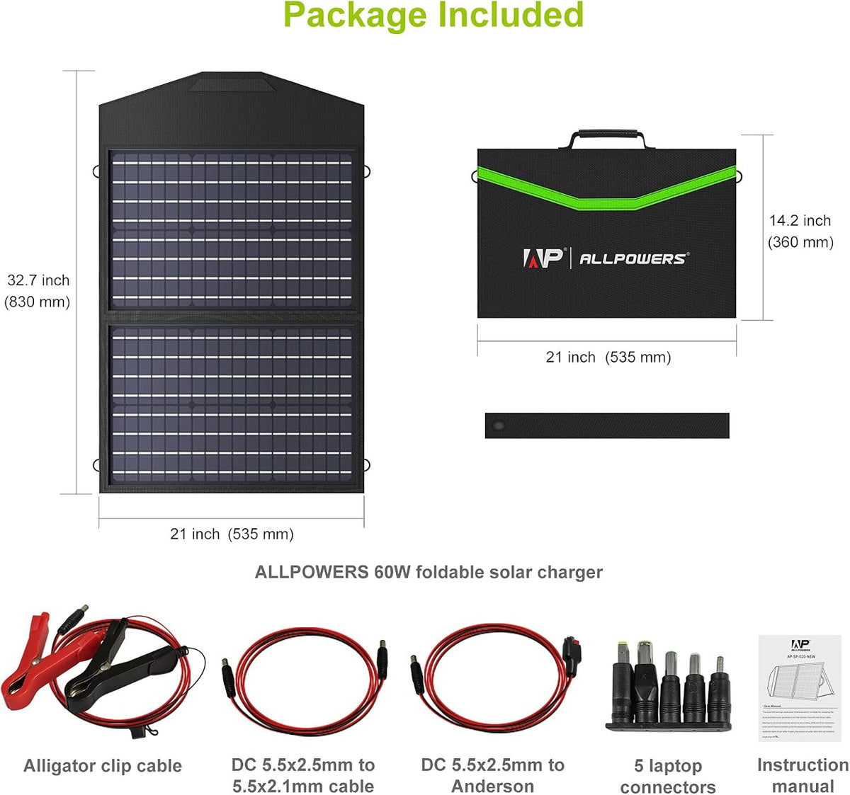 60W Foldable Monocrystalline Waterproof IP66 Portable Solar Panel S59355