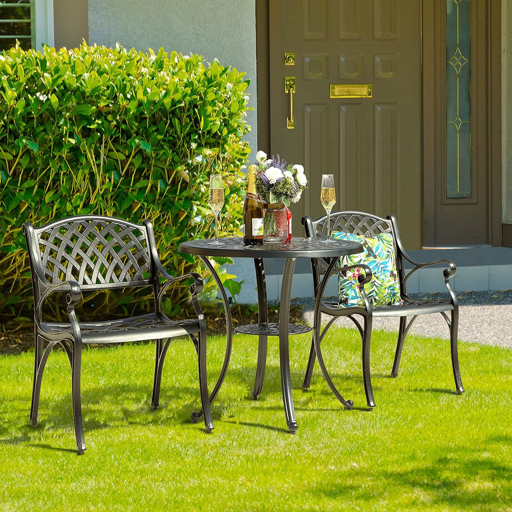 32 Inch Black Cast Aluminum Round Outdoor Dining Table with Umbrella Hole U636432