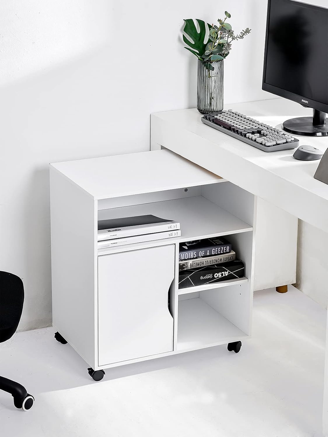 File Cabinet Printer Stand with Wheels and 3 Open Shelves K923