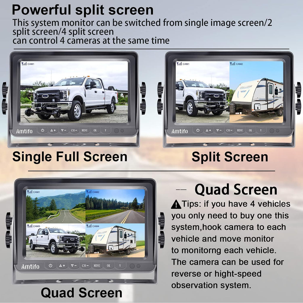 Wireless Backup Camera HD 1080P Dual Rear View Cameras System with 7 Inch DVR Monitor U738
