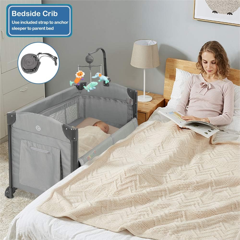 3 in 1 Baby Bedside Sleeper with Mattress and Carry Bag Y42878