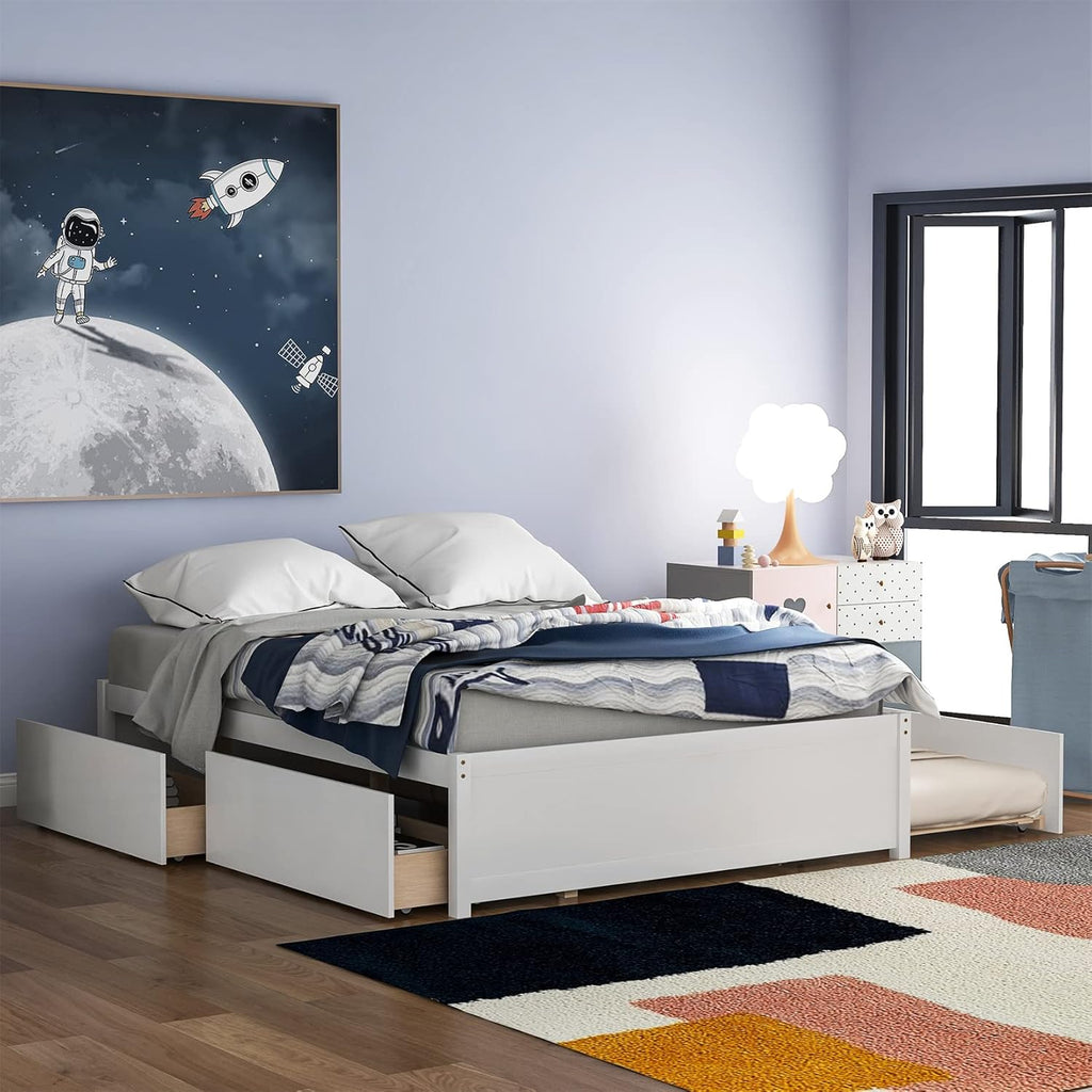 Gray Wood Platform Bed with Trundle and Drawers X43773