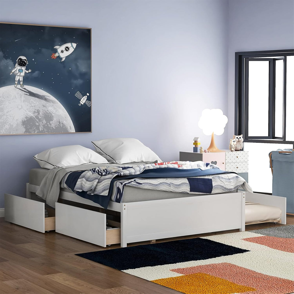 Gray Wood Platform Bed with Trundle and Drawers X43773