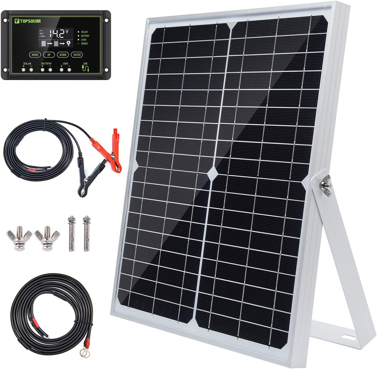 20W 12V Solar Panel Kit with 10A PWM Charge Controller and Mount Tilt Rack Bracket I49011