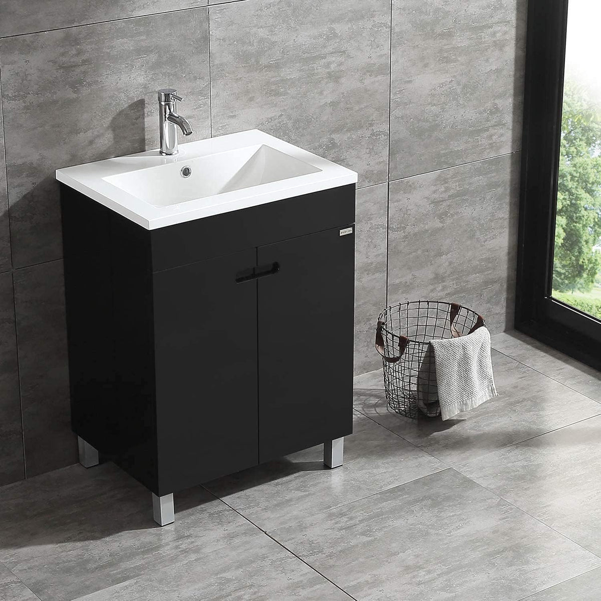 20 Inch Free Standing Bathroom Vanity Cabinet with Resin Sink and Faucet White V299184