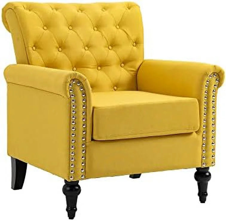 Microfiber Upholstered Barrel Accent Chair with Nailheads and Solid Wood Legs A8910