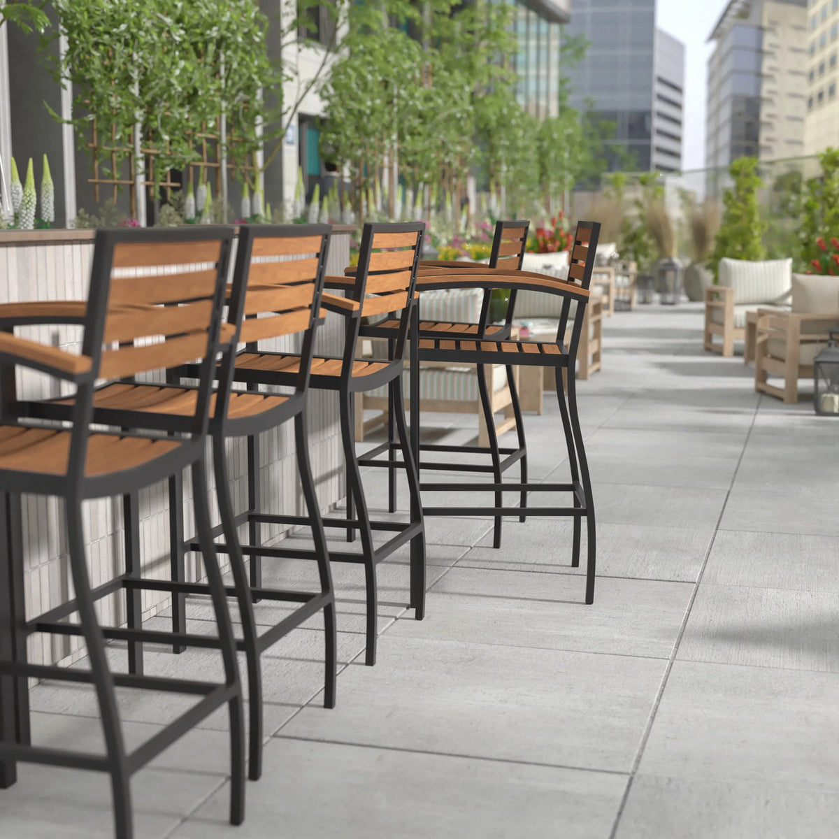 Teak Bar Height Stool with Arms Y742