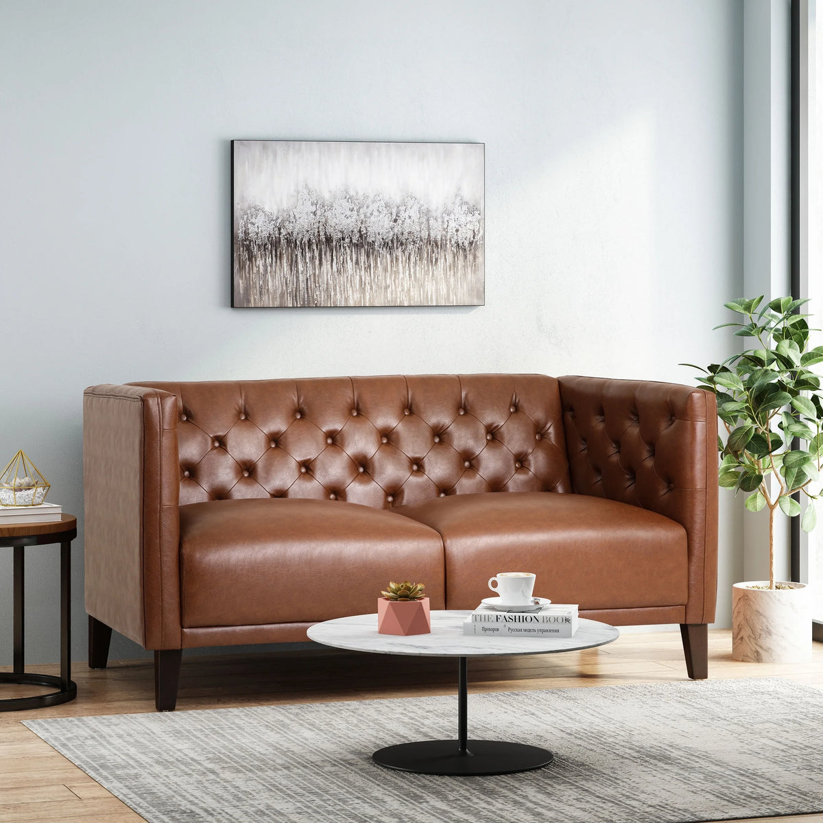 Brown Upholstered Loveseat V70211