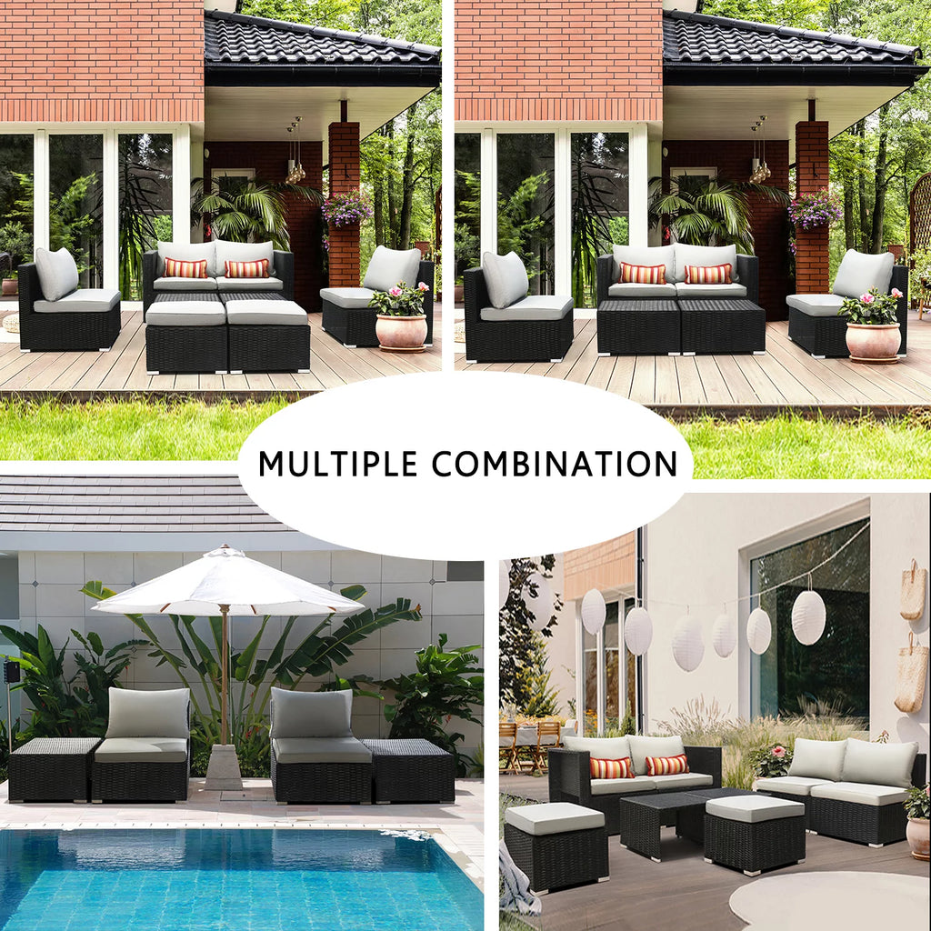 8 PCS Patio Furniture Set Sectional Sofa with Ottoman Coffee Table L89075