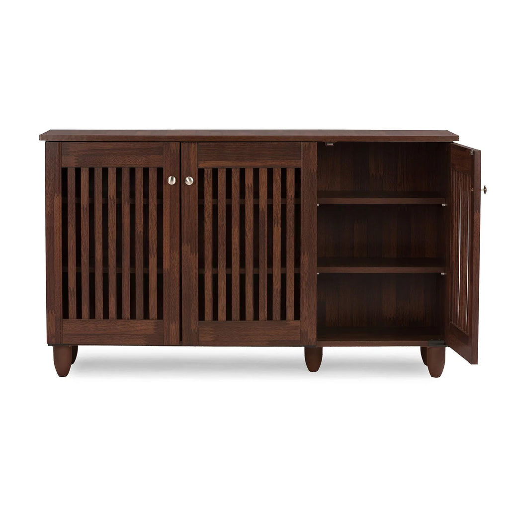 Oak Brown Wooden 3-Door Shoes Storage Cabinet B312