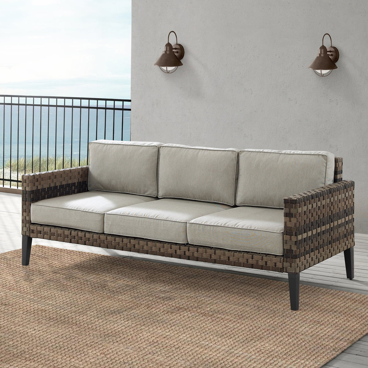 Modern Wicker Outdoor Sofa in Taupe/Brown B500