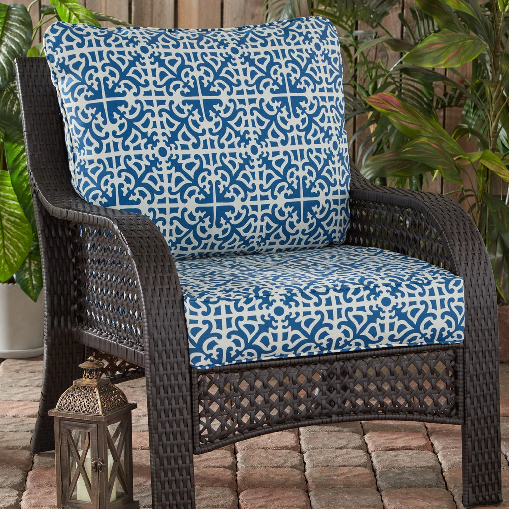 Indigo Lattice Outdoor Deep Seat Cushion Set J1123