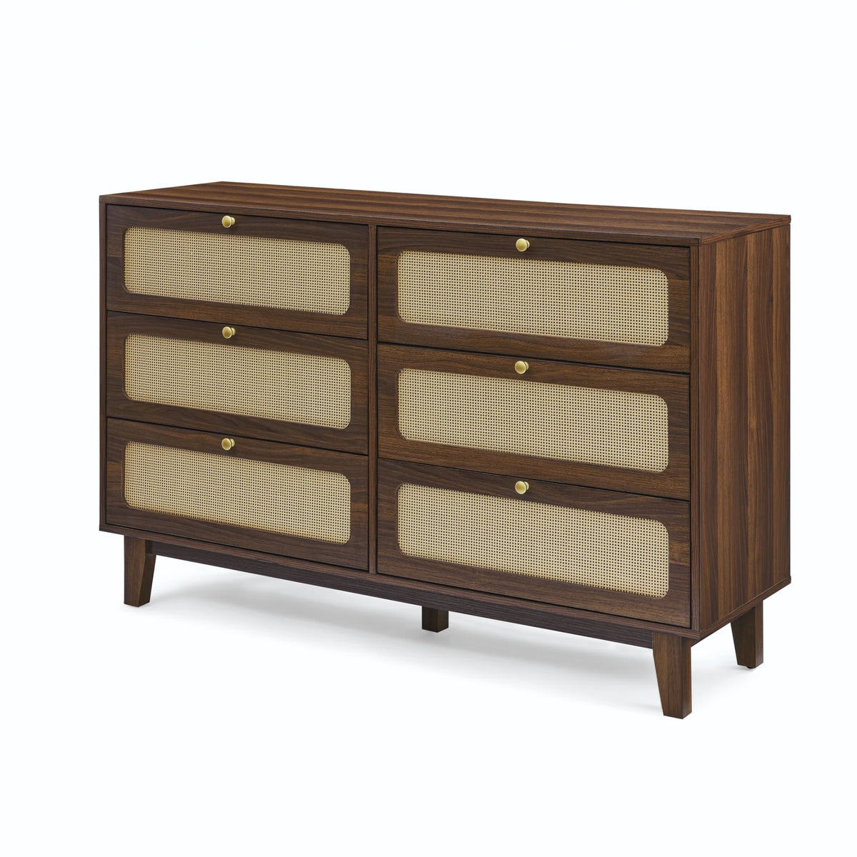 6 Drawer Wooden Dresser with Rattan Drawers N160781
