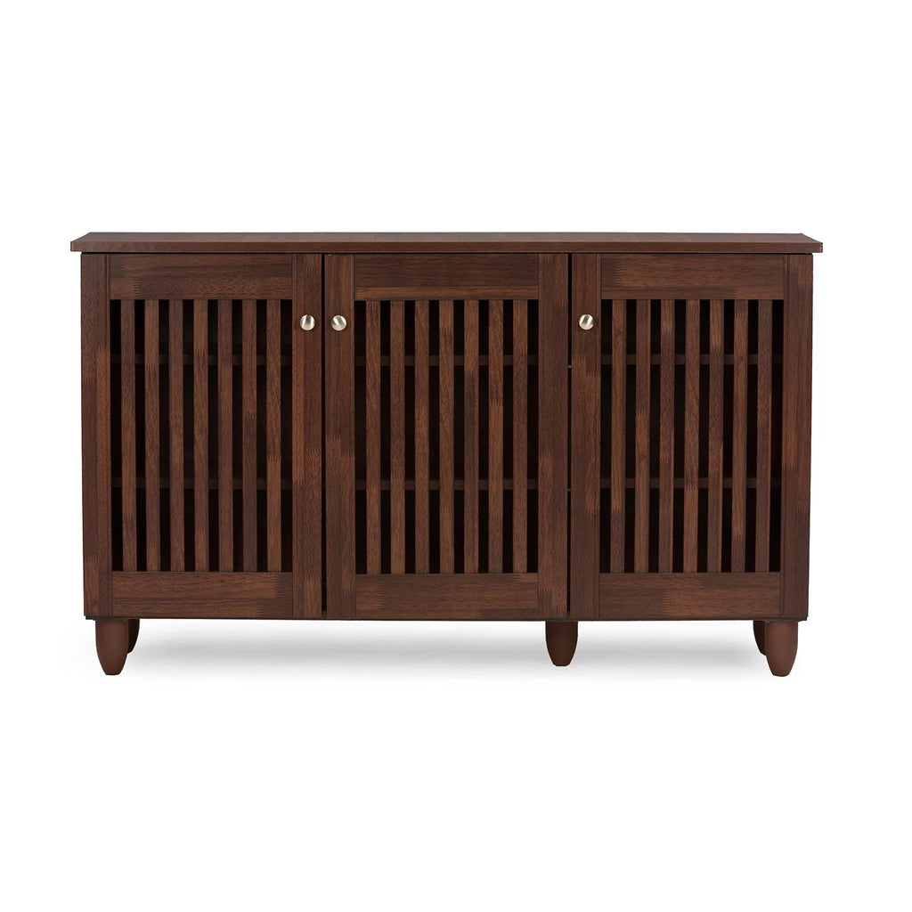 Oak Brown Wooden 3-Door Shoes Storage Cabinet B312