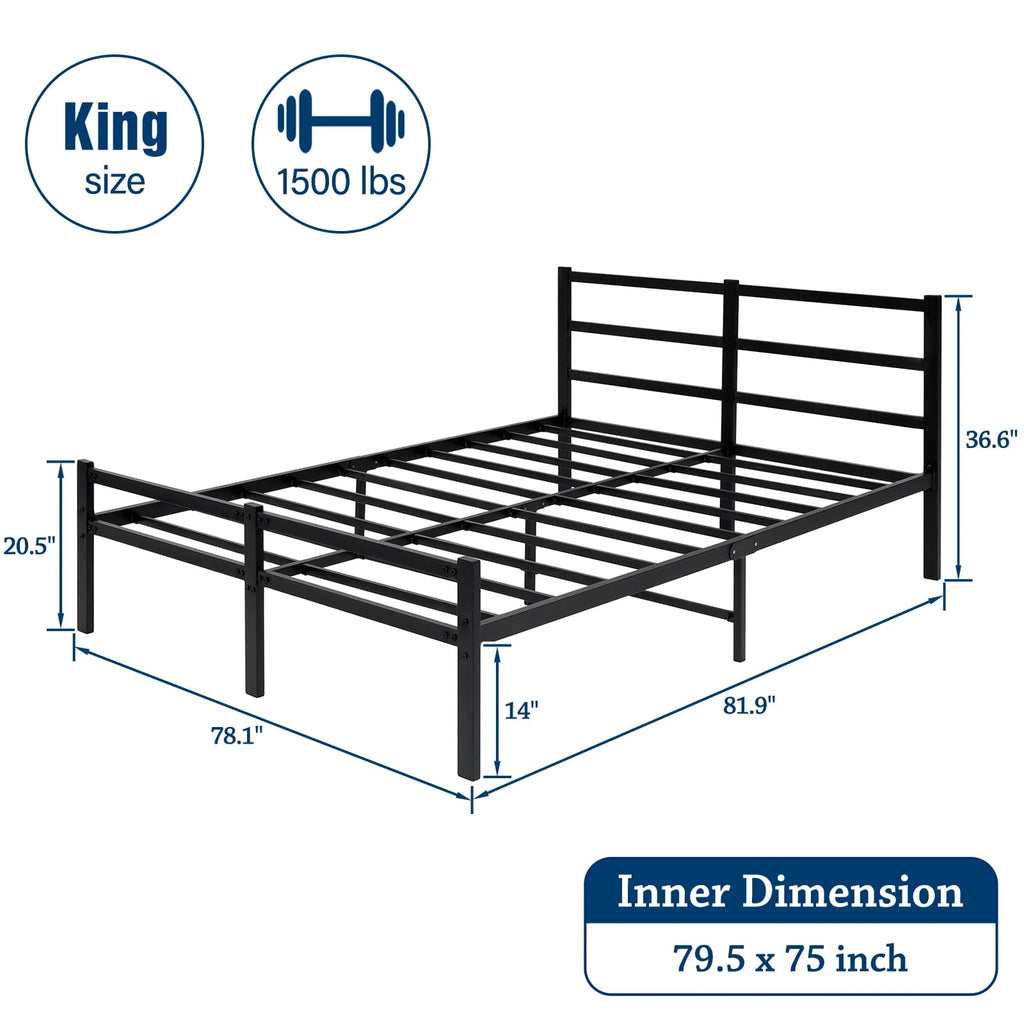 King 14 Inch Metal Bed Frame with Headboard and Footboard V247