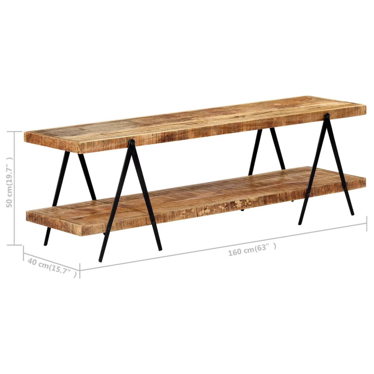 Mango Wood TV Stand with 2 Storage Shelves I239010
