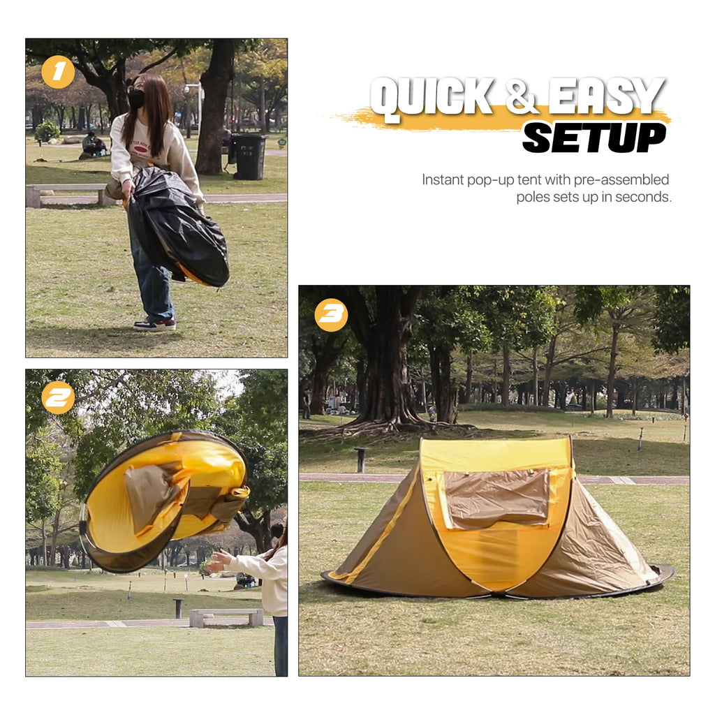 Yellow 3 Person Pop Up Tent with Carry Bag W275815