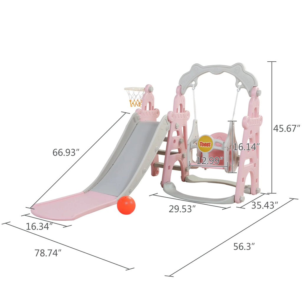 4 in 1 Slide and Swing Set with Basketball Hoop X869238