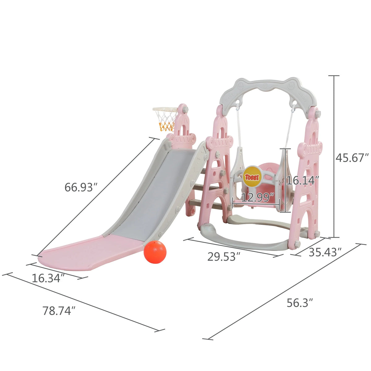 4 in 1 Slide and Swing Set with Basketball Hoop X869238