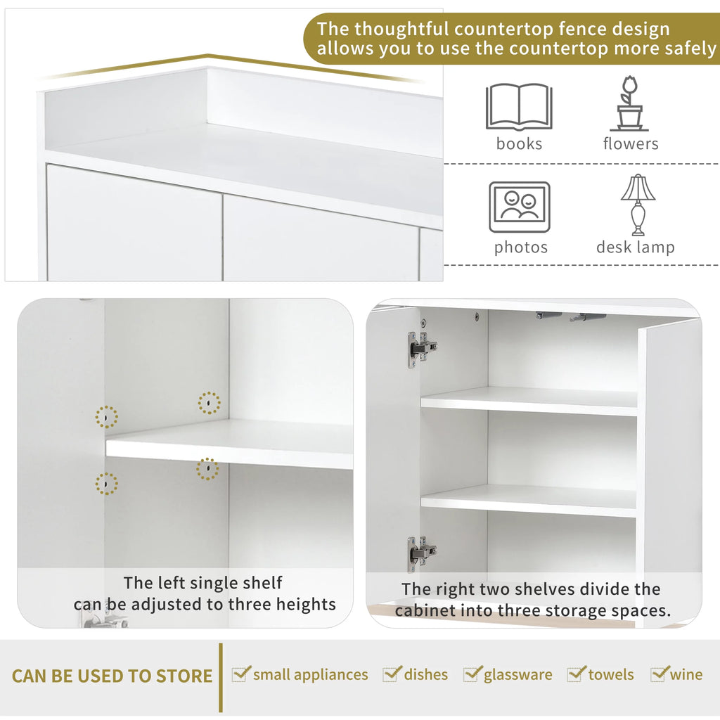 White Wooden Storage Cabinet with Metal Legs and Adjustable Shelves N6733