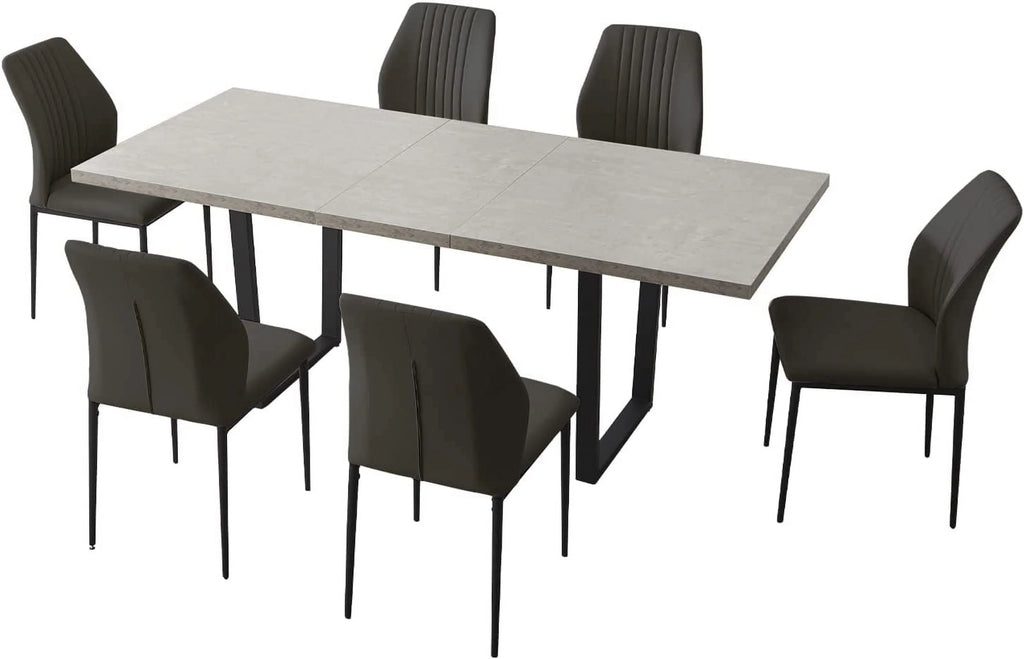 Extendable Solid Wood Dining Table Set with 6 Upholstered Chairs T630