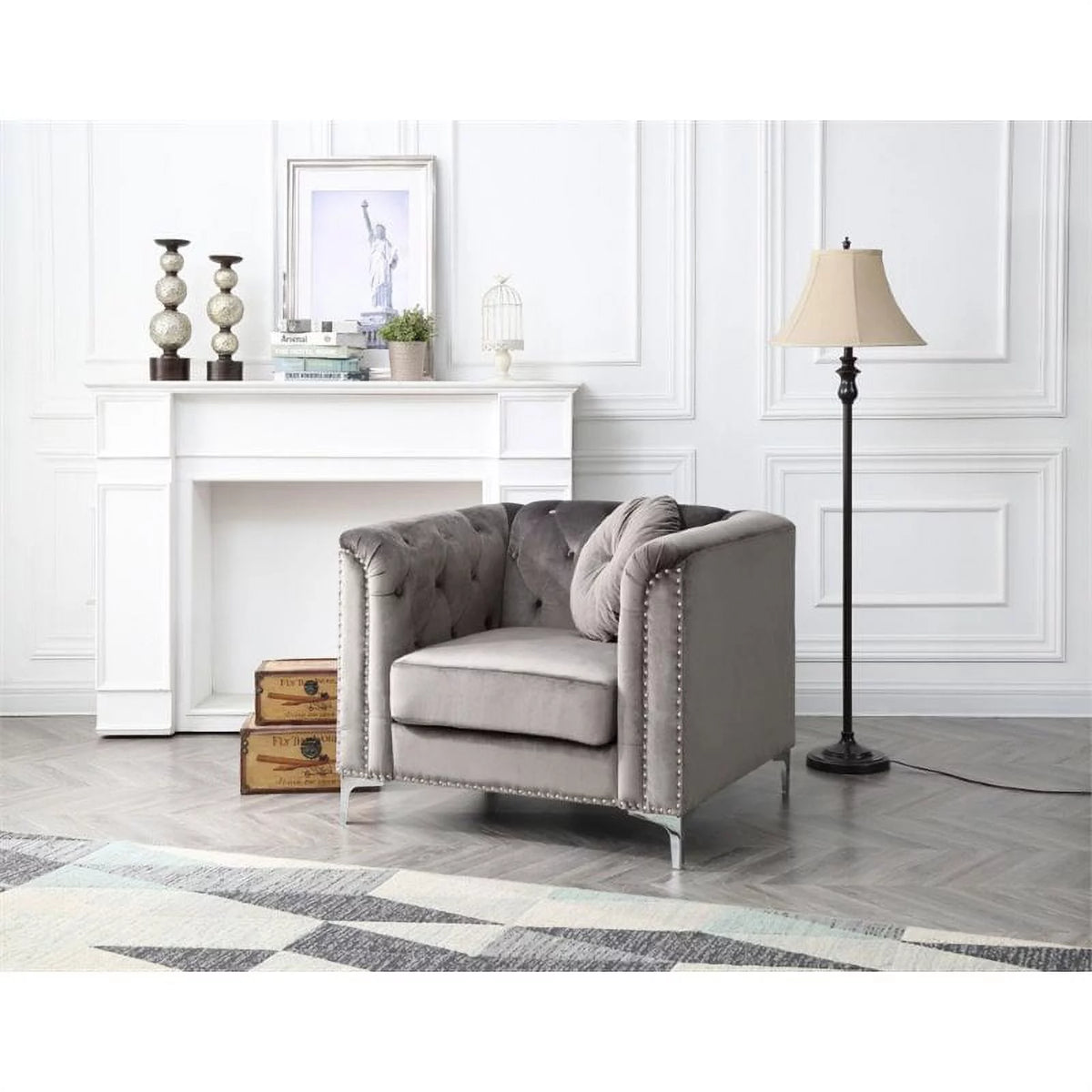 Velvet Sofa Chaise and Chair 2-Piece Set Dark Gray V284