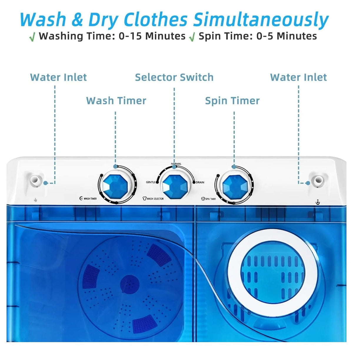 Portable 26 lbs Semi-automatic Washer and Spin Dryer A30693