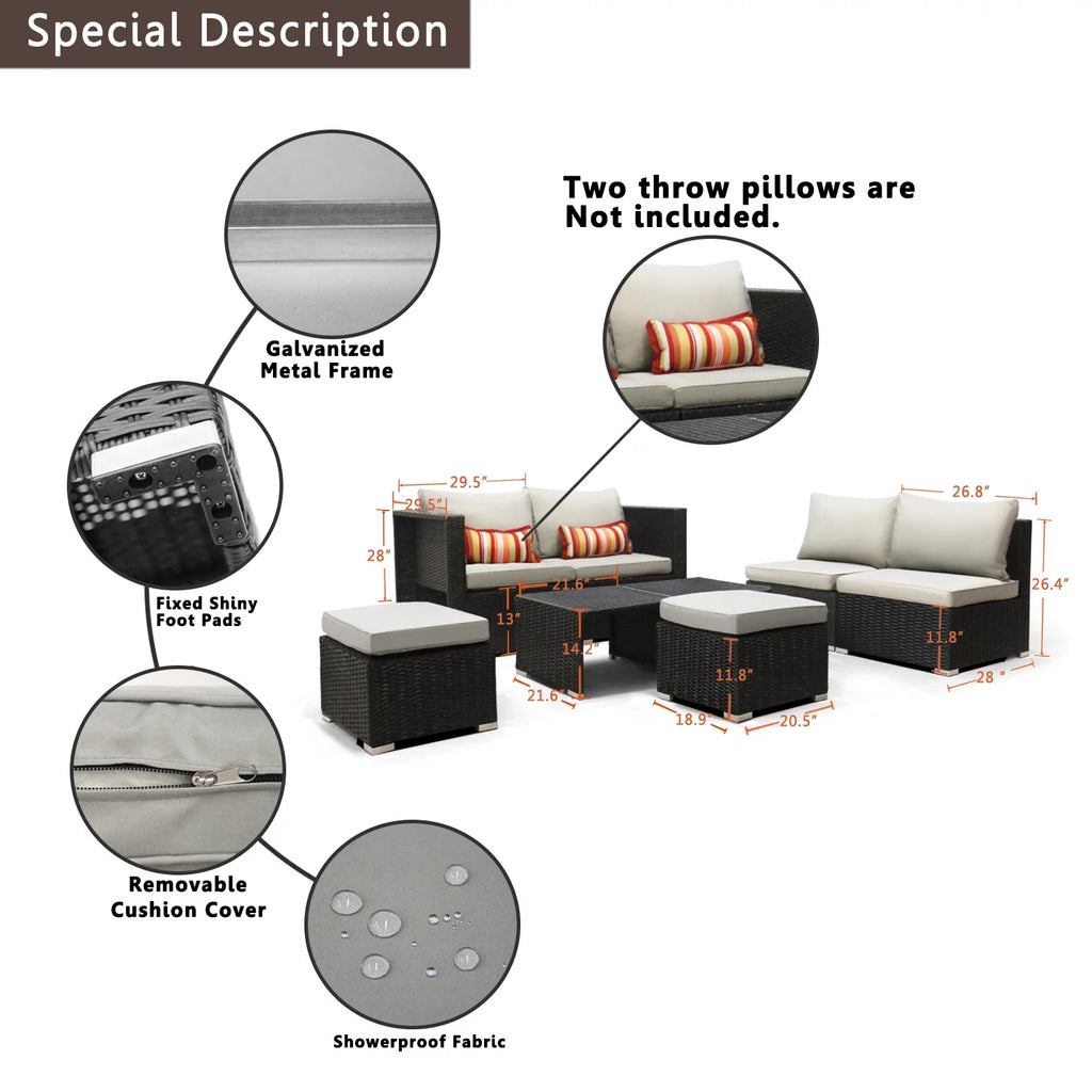 8 PCS Patio Furniture Set Sectional Sofa with Ottoman Coffee Table L89075