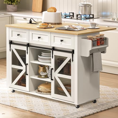 White Rolling Kitchen Island with Storage F717185