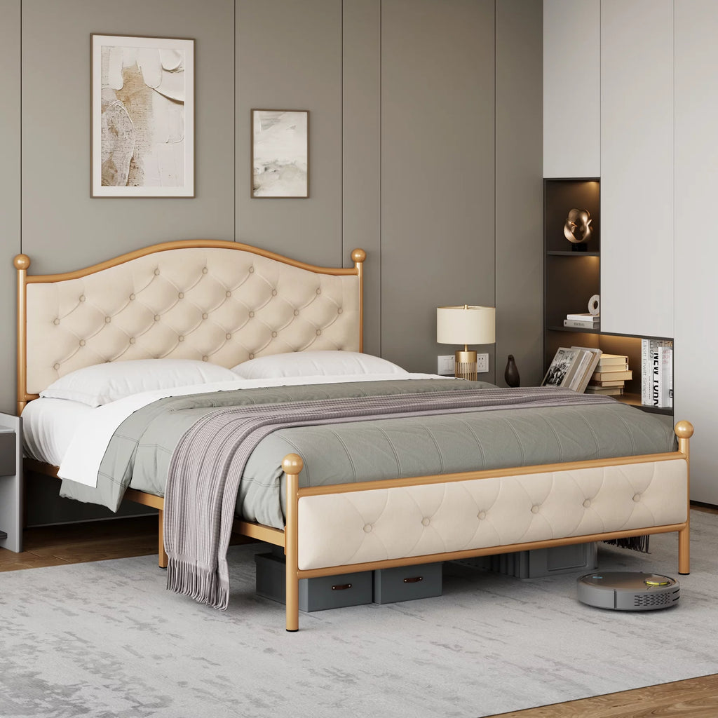 Queen Size Black Tufted Upholstered Platform Bed Frame V839