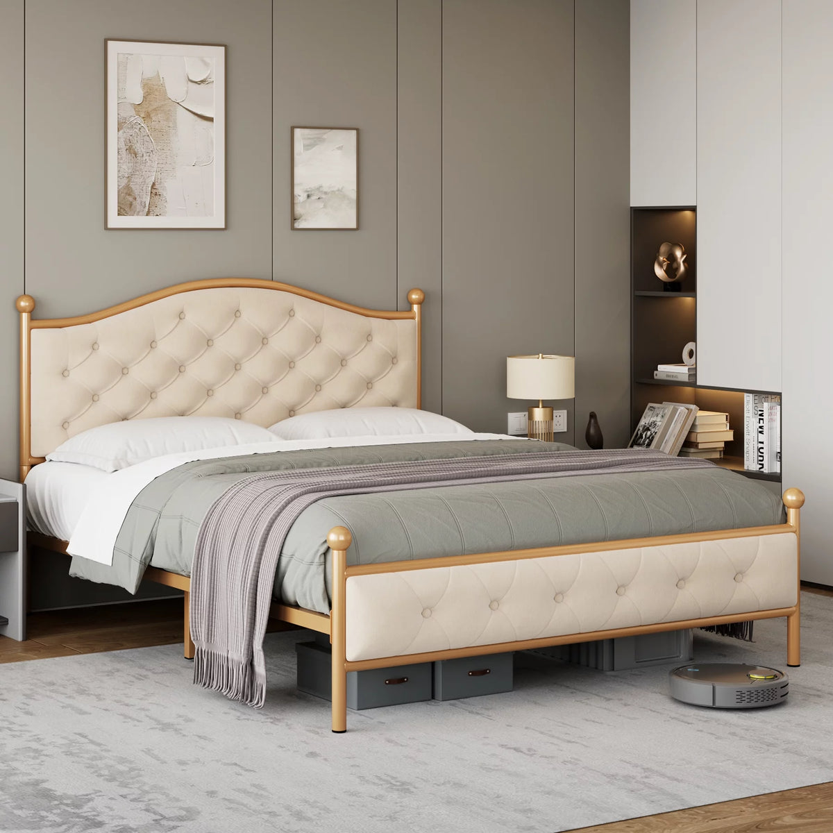 Queen Size Black Tufted Upholstered Platform Bed Frame V839