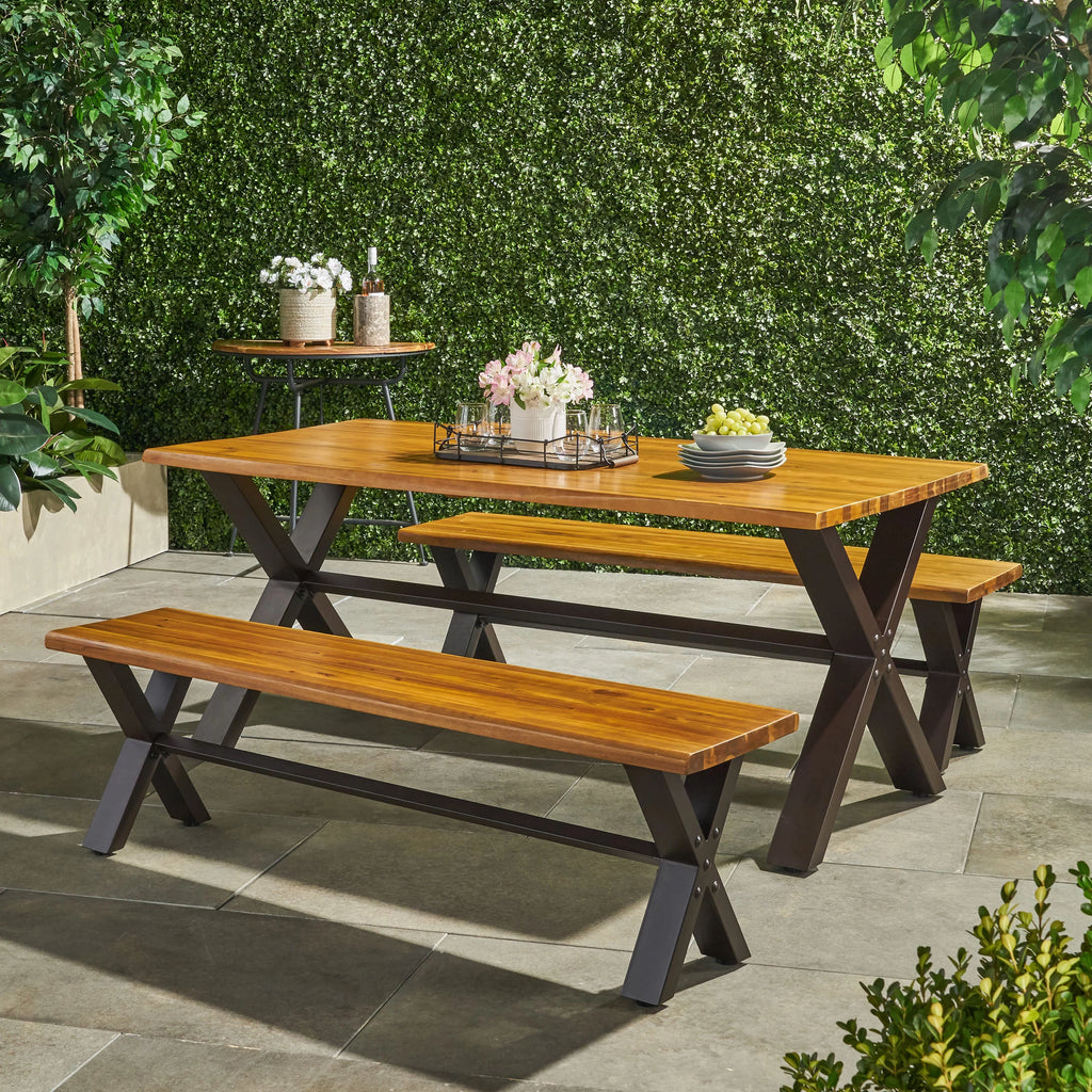 3 Piece Acacia Wood Picnic Dining Set T65320