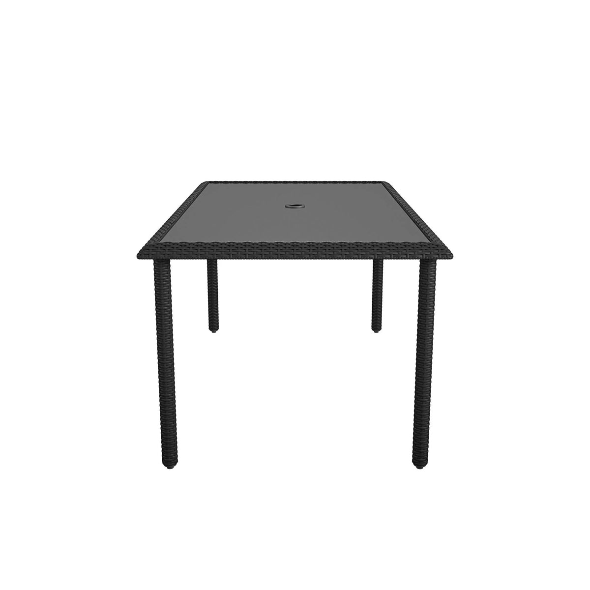 Black Wicker Dining Table with Glass Top and Umbrella Hole W6797