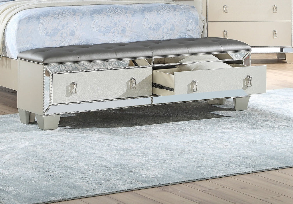 California King Size Silver Faux Leather Tufted Bed with Storage Y483