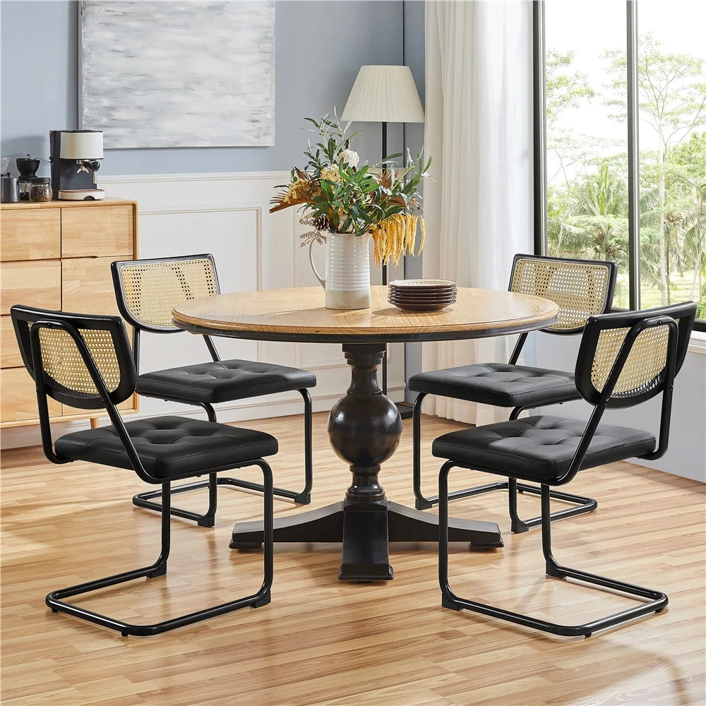 Black Armless Dining Chairs with Mesh Rattan Back M924