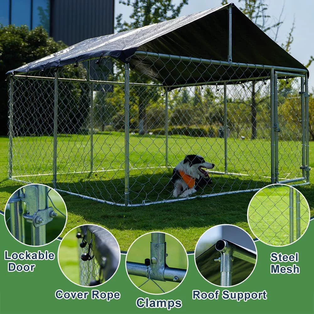 Outdoor Dog Kennel with Black UV & Water Resistant Cover W2010