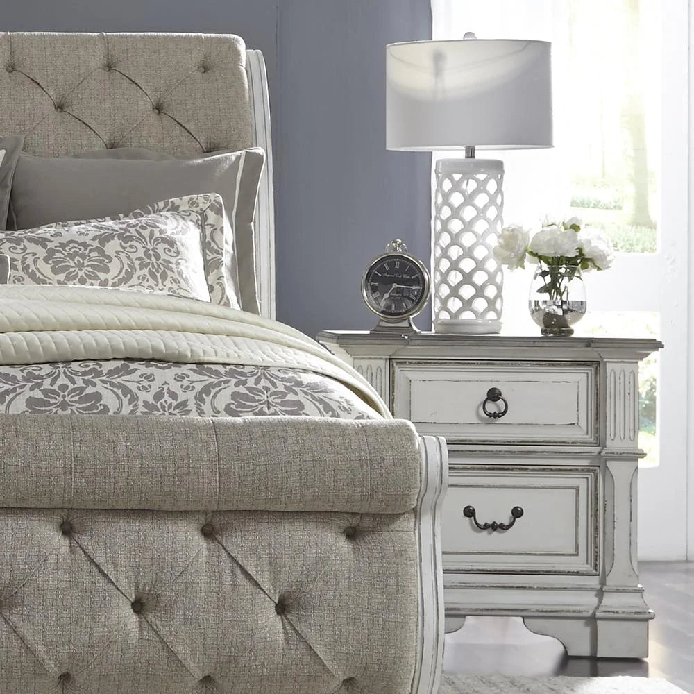 White 2 Drawer Night Stand with Charging Station P288