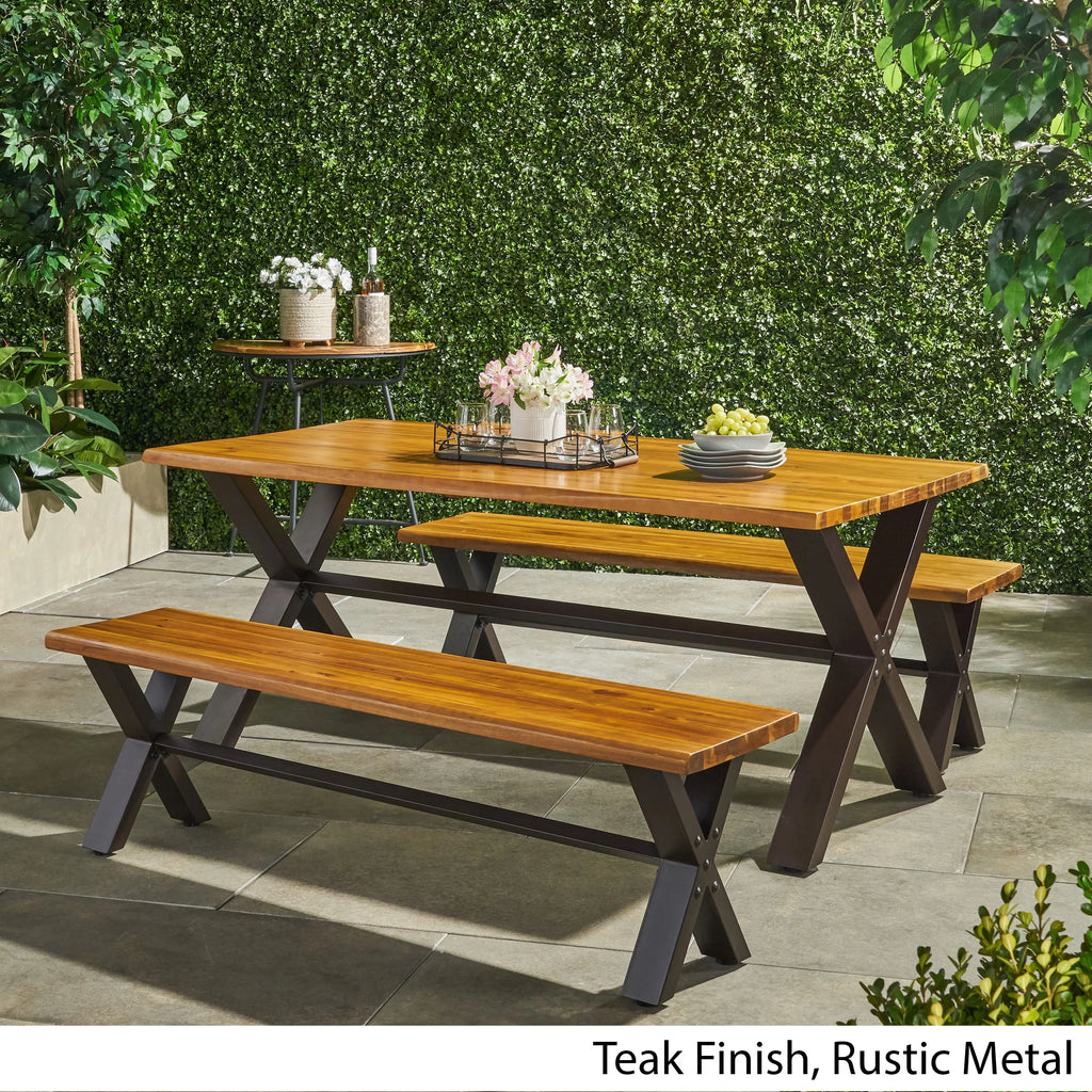 3 Piece Acacia Wood Picnic Dining Set T65320