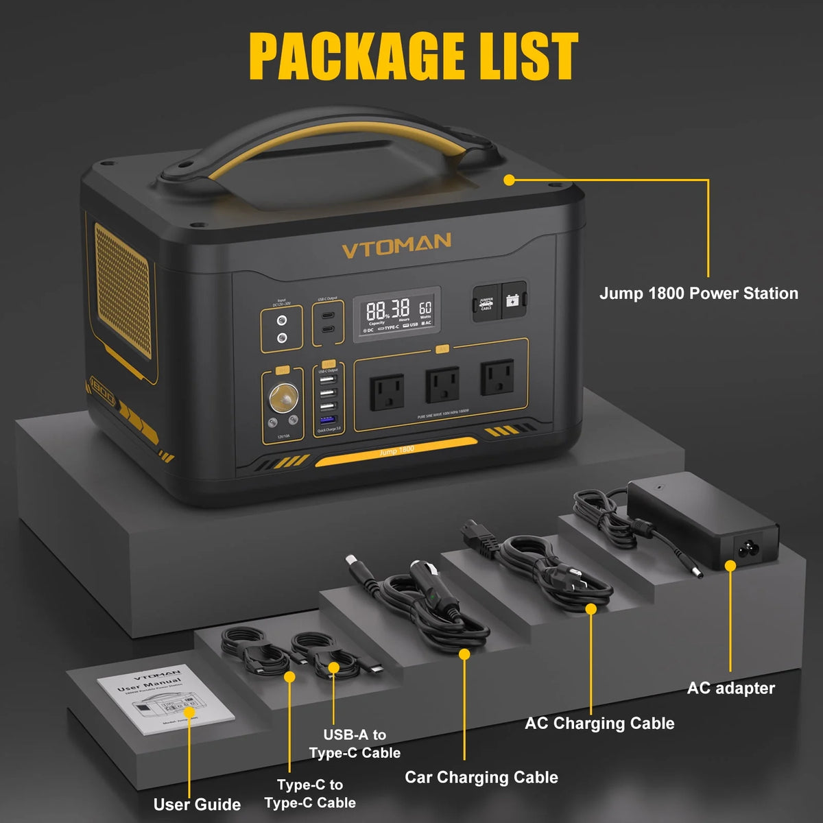 1800W 1548Wh Portable Power Station with AC/DC/USB/Car Ports U417534