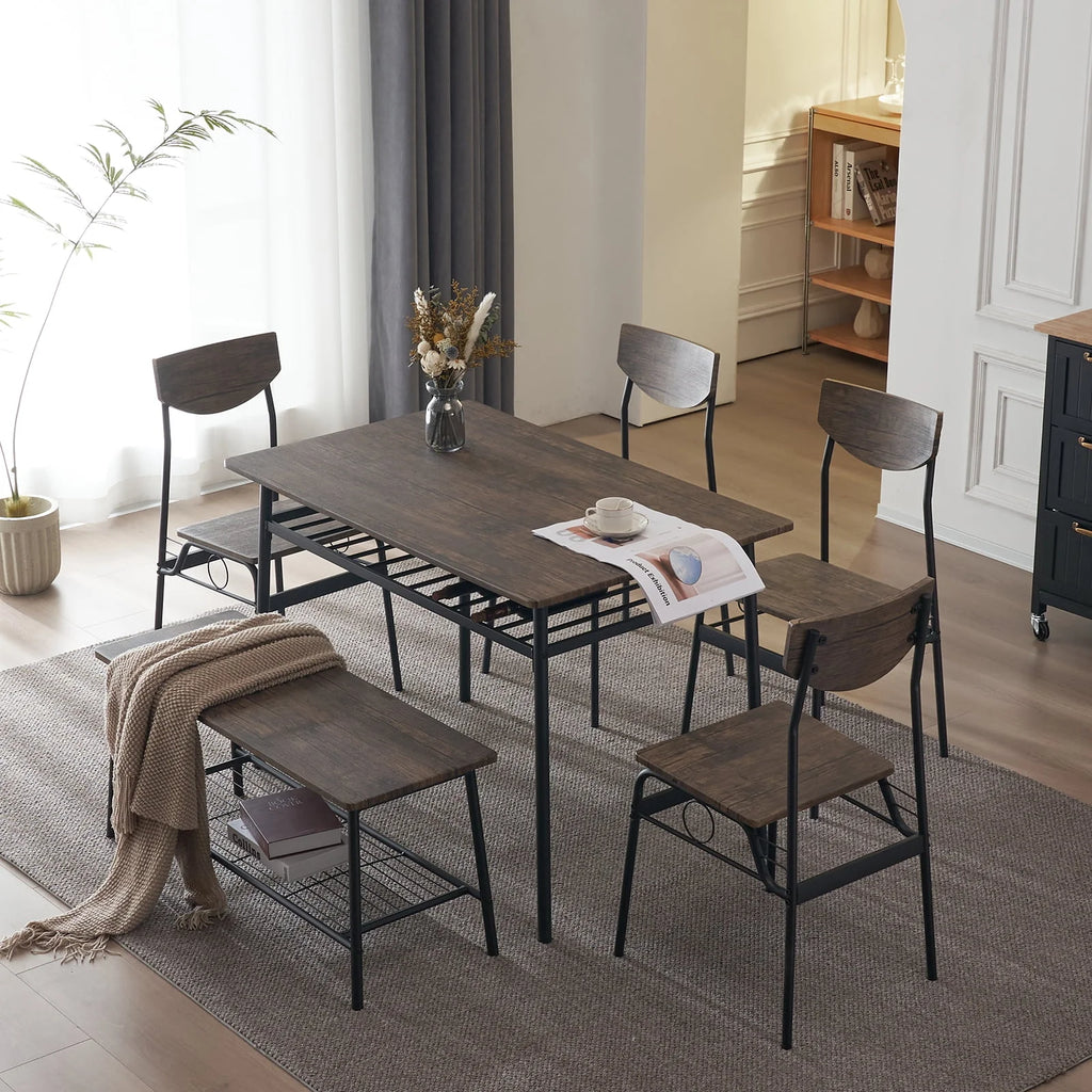 6-Piece Dining Room Set with 4 Chairs and 1 Bench T10160
