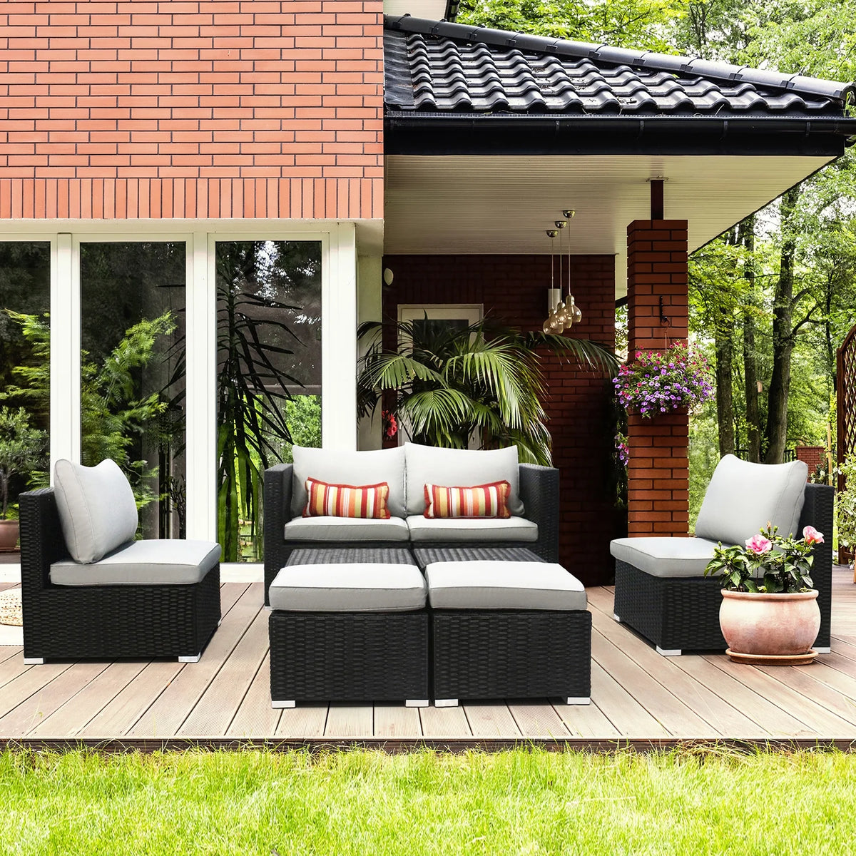 8 PCS Patio Furniture Set Sectional Sofa with Ottoman Coffee Table L89075