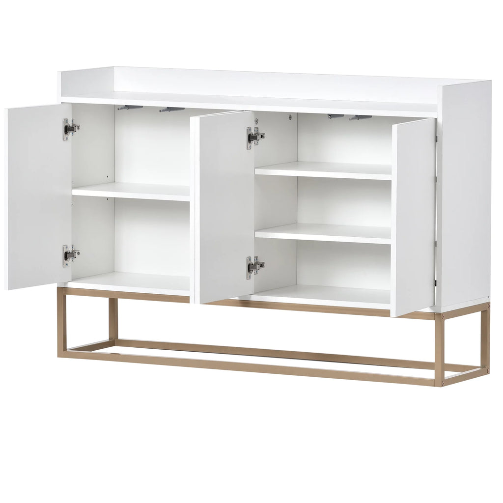 White Wooden Storage Cabinet with Metal Legs and Adjustable Shelves N6733