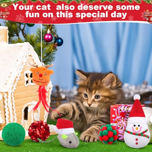 11 Pc Christmas Cat Toys Variety Pack with Cat Teasers A3877