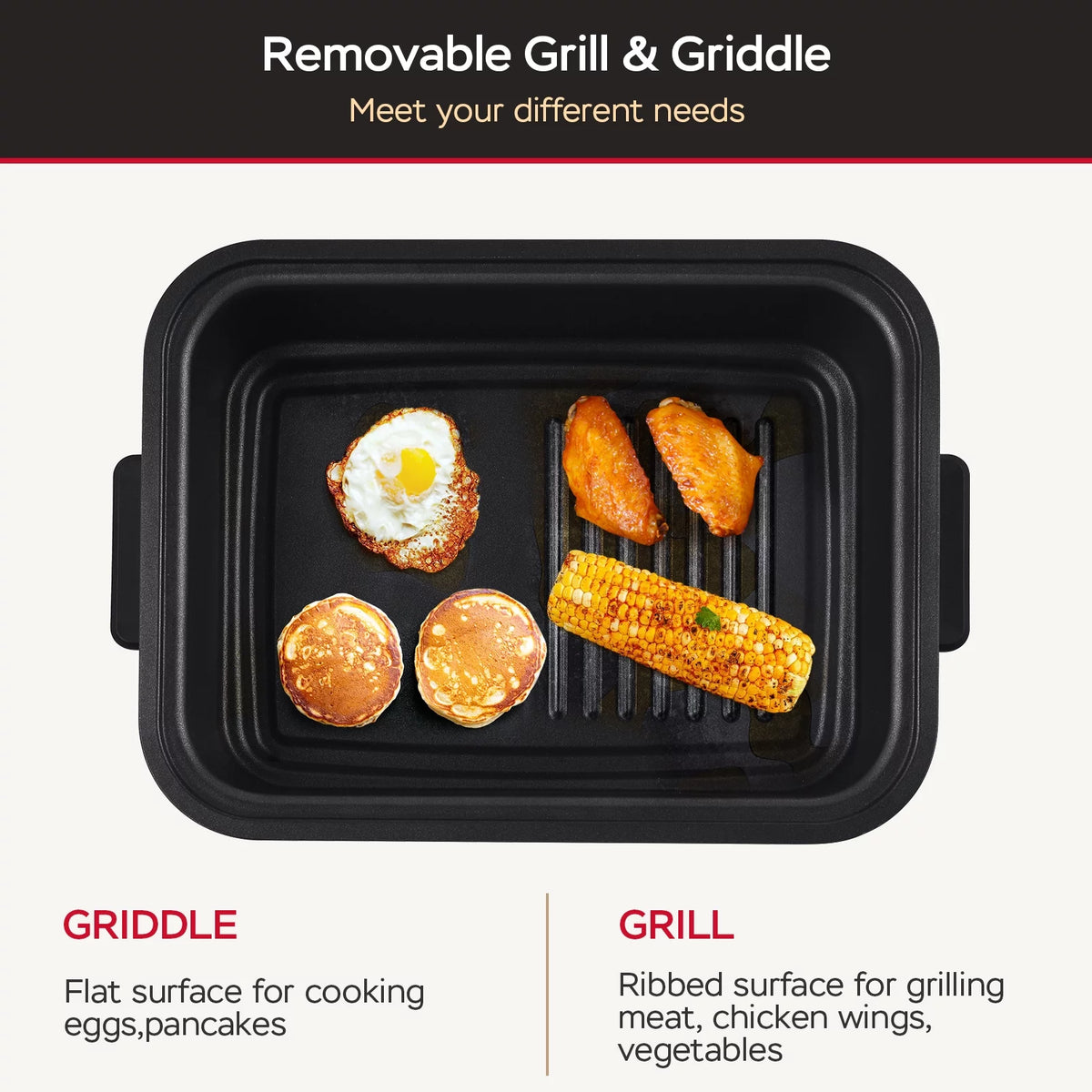 7-in-1 Indoor Grill with 6 Qt Air Fryer, 1500W, Black G16629