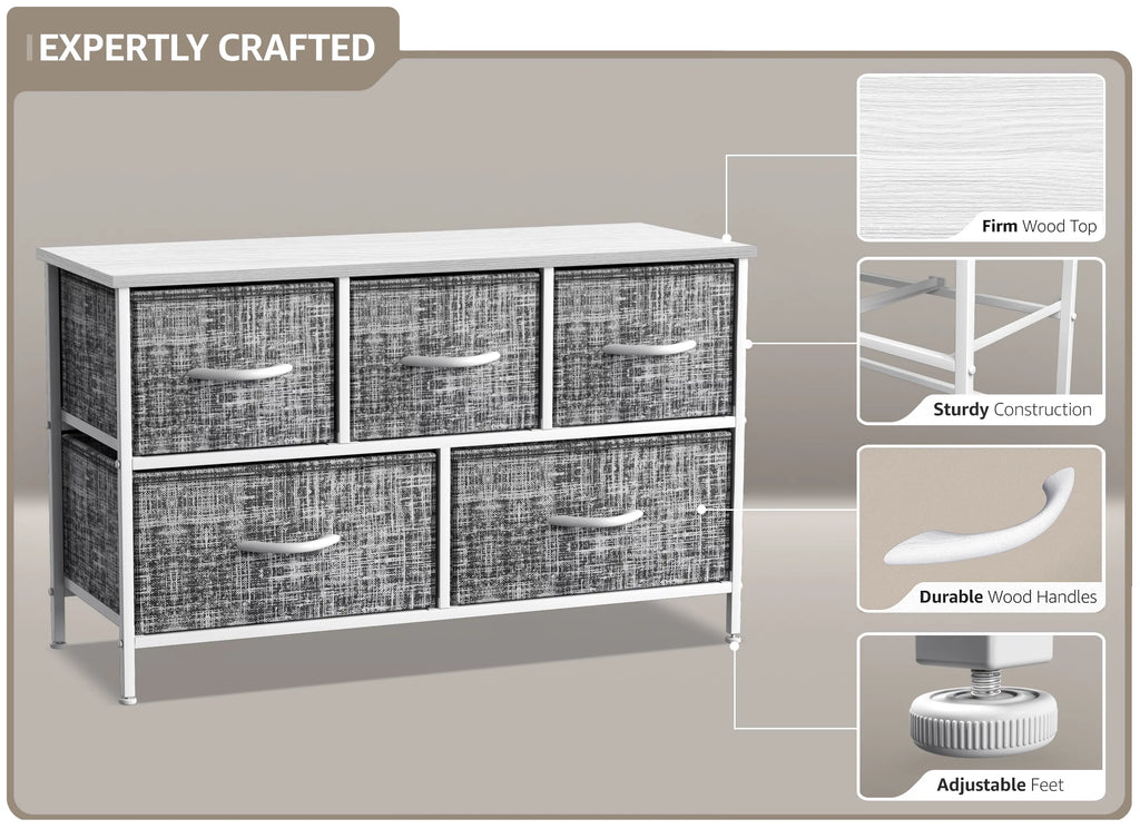 5 Drawer Storage Chest Dresser with Fabric Bins A581720