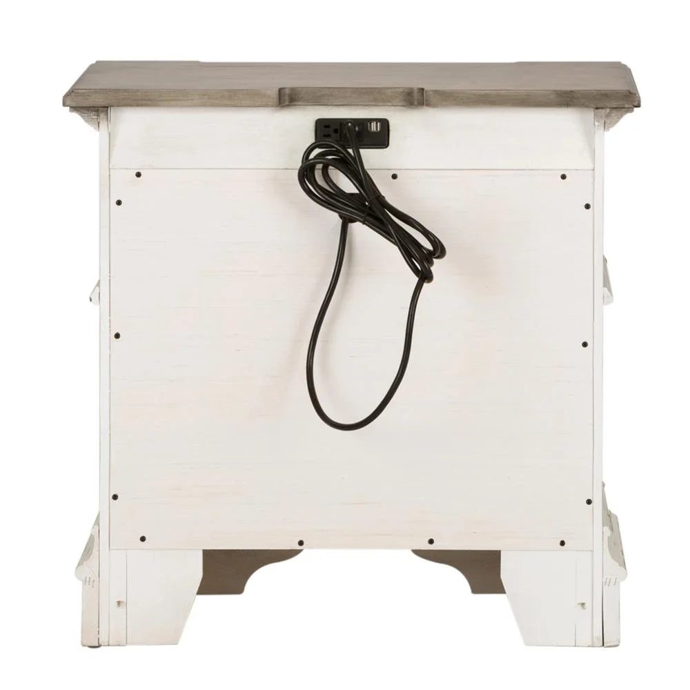 White 2 Drawer Night Stand with Charging Station P288