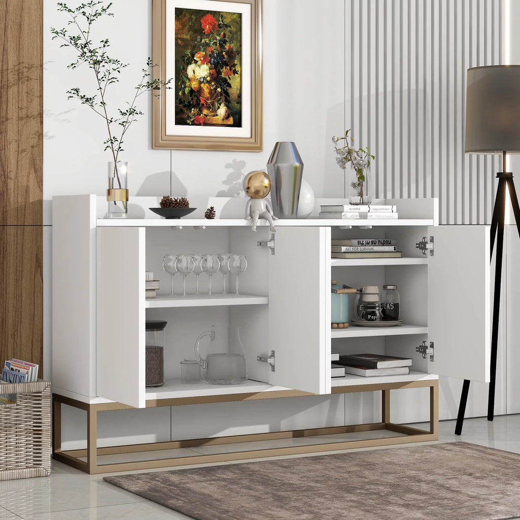 White Wooden Storage Cabinet with Metal Legs and Adjustable Shelves N6733