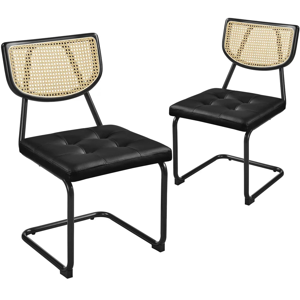 Black Armless Dining Chairs with Mesh Rattan Back M924